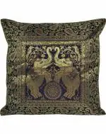Lal Haveli Blue Silk Animal Cushion Cover - 43 Cm X 43 Cm