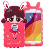 Mcase Pink Rubber Back Cover For Oppo F7 (Model - Girl Kitty - 13590)