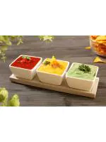 NATURALLYOURS White Square Ceramic Bowl Appetizer Set With Cement Base 7.5 cm x 4.2 cm x 4.2 cm