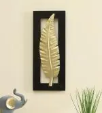 vedas Multicolour Metal & MDF Leaf Wall Frame Wall Decor Hanging Sculpture for Living Room, Bedroom, Hotel Office Home Decor (Size 8 x 20 inches) (Vantara 4)