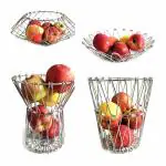 Sarvatr Stainless Steel Multipurpose Modern Folding Fruit and Vegetable Basket ,8 Folding Shapes Wire Wash Fruit Bowl and Vegetable Basket for Kitchen, Dining or Center Table, Home (Silver, 8 Shapes)