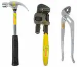 GLOBUS Durable Pipe Wrench, Slip Joint Plier and Hammer 3 Piece