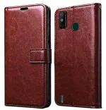 MONKISH Brown Leather Vintage Leather Flip Cover for Techno Spark 6 Go