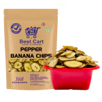 Best Cart-Happy shopping Pepper Banana Chips | Kela Wafers Salted (Black Pepper Masala Salted Banana Chips) Wafer - Indian Namkeen Snack (250Gm)