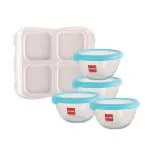 Cello Airtight and Freezer Safe Snack Tray Set and Serving Bowl 25 x 29 x 25 cm - 320 ml (Set of 4)