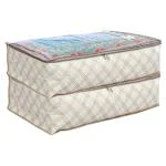 DUGRAJ INDUSTRIES Lehenga Cover | Non-Woven Gown Cover | Leaf Bow Pattern Garment Cover | Salwar Suit Cover with Top Transparent | Large | Cream Color | Pack of 2