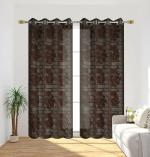 Vihs Sheer Transparent Net Floral Curtain 9 Feet, Brown(Brown, 9 Feet (Pack of 2-Pc))