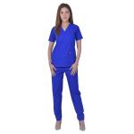 FRENCH TERRAIN UNISEX POLYESTER COTTON V-NECK SCRUB SUIT, TOP AND BOTTOM WITH 5 POCKETS, SIZE_36_S, COLOR_ROYAL BLUE.