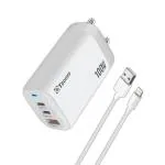 TP TROOPS GaN Quick 3 Port Charger C+C+A 100W US Folding Pin for iPhone, Macbook Pro, Type C Laptop, Powerbank, Samsung USB C Laptops (Include: Baseus Xiaobai series fast charging Cable Type-IOS 100W(20V/5A) 1m)(White)