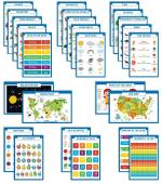 Traceease Educational Poster For Elementary School, Pack Of 25 Laminated Kids Learning Posters USA & World Maps