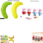 BBYARAJ Banana Case for Kids Lunch Box Storage Container Cover For School Kids with Peppa Pig Eraser Set Stationery for Kids School Boys Girls