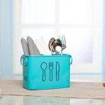 dudki Metal Cutlery Holder & Spoon Stand for Kitchen - Spoon, Knife, Fork, Chopstick, Cutlery Holder Kitchen Organizer Stand Dining Multifunctional Stand OVAL(Aqua)