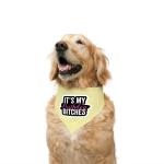 Ruse Its My Birthday Bitches Printed Lemon Yellow Pure Cotton Dog Scarf Adjustable Snap Button - L