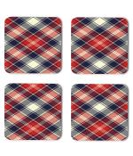 Whats Your Kick Red Blue And White Fabric Check Pattern Design Printed Set of 4 Coaster With Metal Stand
