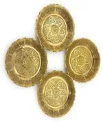 SHLINCO Handmade Brass Gold Puja Thali with Flower Embossed Design Set of 4 Brass (4 Pieces, Gold)