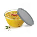 Treo Transparent Round Borosilicate Glass Mixing Bowl with Grey Quick Lid,510 ml