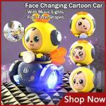 KTRS Enterprise Child Musical Toy Car Cartoon Face Change Doll Electric Music Light Toy Face Changing Cute Bee Car Toys for Kids