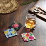 DULI Anti Slip Surface Multicolor Square Engineered Wood Tea Coasters - 4 x 4 inch (set of 4)