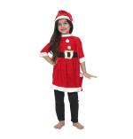 Kaku Fancy Dresses Velvet Fabric Santa Clause Fancy Dress Costume For Girls with Cap, Belt and Bag - Red-White, 10-12 Years