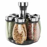 PRIME PICK 6-Jar Revolving Spice Rack Organizer, Spinning Countertop Herb and Spice Rack Organizer with 6 Glass Jar Bottles (Spices Not Included)
