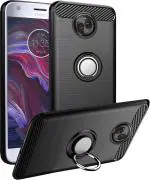 Unistuff Back Case Cover for Motorola Moto X4 with Magnetic Kickstand | Premium Matte Finish | Camera Bump Protection | Rubberized Ring Cover - Night Black, 76315