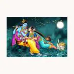 Dharvika Innovations Multicolor Vinyl Radha Krishna Poster Big Size Sparkle Coated Self Adhesive Waterproof Painting Without Frame - 24 X 36 Inch