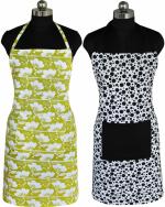 Feather Green Multicolor Printed Cotton Aprons - Free Size (Pack of 2)