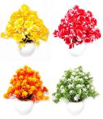 DSY Multicolor Plastic Daisy Artificial Flower With Pot, 7 Inch (Pack Of 4)