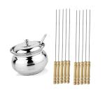 BLUE WONDER Stainless Steel Multipurpose Ghee Pot/Pickle Container with Spoon With Wooden Sikhe Set and (Multicolour, Pack of 2)