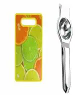 Wofier Plastic Square Food Printed Designs Chopping Cutting Board Kitchen Cutting Worktop Saver Protector 37 X 22 Cm, Random Color 1 With Mini Cheese Grater With Stainless Steel Lemon Squeezer