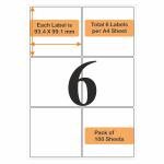Oddy A4 Self Adhesive Paper Label Stickers - 6 Labels per Sheet - Pack of 100 Sheets