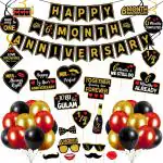 Zyozique Happy 6 Month Anniversary, Happy 6 Month Wedding Anniversary Decorations with Banner, Swirls, Photobooth Props and Balloons for 6 Month Anniversary Party Decorations (Pack of 48)