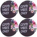 Kuber Industries Wall Hanging Quotes|Mdf Wooden Round Shaped Flower Print Plates For Kids Bedroom,Hall Entrance,Office,Pack of 4 (Black)