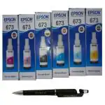 Epson T 673 B/C/Y/M/LC/LM Ink Bottle (Set Of 6) with 3in1 Multi-Function Creative Mobile Phone Stand