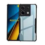Casotec Shockproof Crystal Clear Back Case Cover for Poco X6 5G | 360 Degree Protection TPU+PC | Air Cushion Design | Transparent Back Case for Poco X6 5G (Black Bumper)