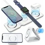 SFZ 3 in 1 Foldable Wireless Charging Charger Station, 15W MagSafe Compatible with iPhone 13/12/SE/11/XS/8,Samsung Galaxy, Apple Watch and AirPods (White)