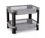 SHRAVI Rectangle Rack, Vegetable Basket, Plastic Rack Office (2 Layer, Grey)