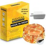 MANSAA USB LED String Light | 10 Meter 100 LEDs | Yellow Color | With USB Adaptor | Home Decor LED Light