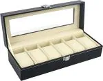 Handcuffs Watch Box 6 Slot Wrist Watch Storage Organizer Display Case (Black)