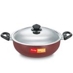 Prestige Omega Deluxe Stainless Steel Gas and Induction Compatible Non-Stick Kadai with Lid, 24 cm, 3.5 L (Red)