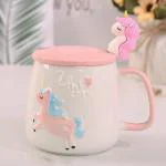 BonZeaL 3D Ceramic Pink Unicorn Mug with Unicorn Spoon Lid Tea Coffee Cup 380 ML