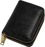 StealODeal Black Leather Double Zip 10 Card Slots 15 Card Holder (Set Of 1)