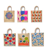 Anumala Multi Design Jute Bags with Zipper| Tote Bags Elegantly Printed for Return Gifts, Office,Grocery,Picnic,Shopping,Wedding Return Gifts. (size 11x5x10 Inch