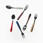 VALGHA VALAMUDAN AGRI ENGINEERING Stainless Steel Dinner Table Spoon & Fork Set of Six, Dining Table Dessert Tea Spoon with Ceramic Design Handle, Set of 6