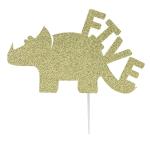 Festiko Glitter Gold Dinosaur Five Cake Topper For Birthday, Anniversary