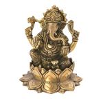 Kalarambh Bharat Haat Yellow Brass God Sitting Ganesha Idol Handicraft Art 10.16 x 10.16 x 11.43 cm