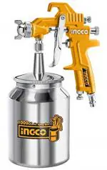 Ingco 1000cc Spray Gun (ASG3105) pneumatic (Air powered) stainless steel nozzle - Gravity feed aluminium metal cup.