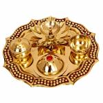 Indian Art Villa Designer Brass Pooja Aarti Thali 8 inch