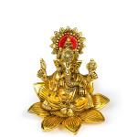 Style Homez TVASHTR ART, Lord Ganesha Sitting Still on Lotus Flower with Shankh in Hand Gold Plated Metal Statue Décor, Antique Finish Decorative Showpiece