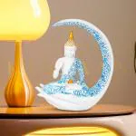 Karvaan Resin Buddha Idols | White & Blue Sitting Buddha Statues | Home Decorative Showpieces for Living Room, Table, Temple, Office Decor | House Decoration Gift Items (12 Inch)